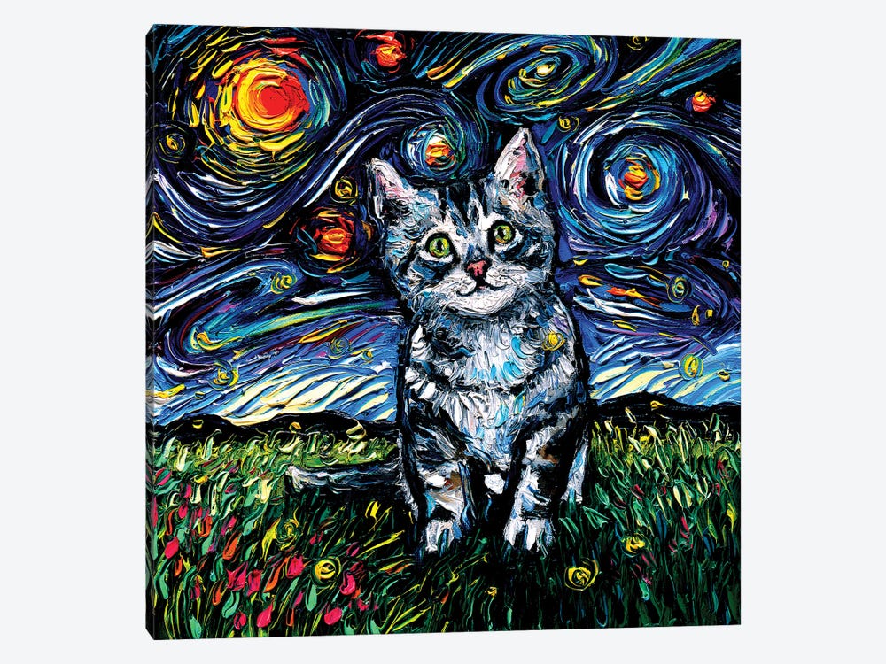 Gray Tabby Kitten Night by Aja Trier 1-piece Canvas Print