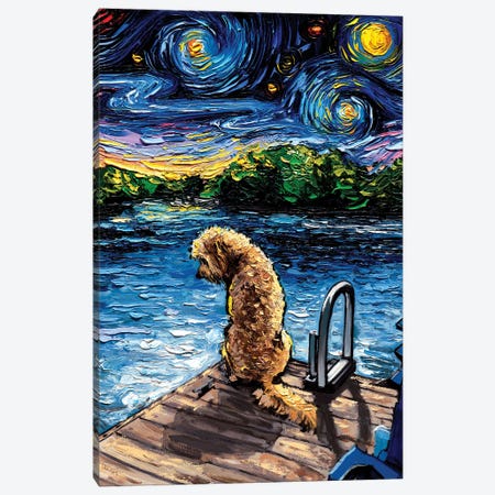 Goldendoodle Night III Canvas Print #AJT271} by Aja Trier Canvas Artwork