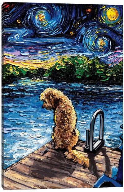 Goldendoodle Night III Canvas Art Print - Night Sky Art