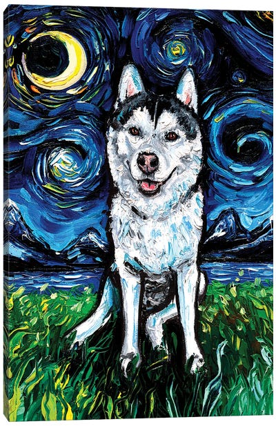 Husky Night II Canvas Art Print - Pet Obsessed