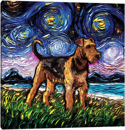 Airedale Terrier Night Canvas Art Print - Airedale Terriers