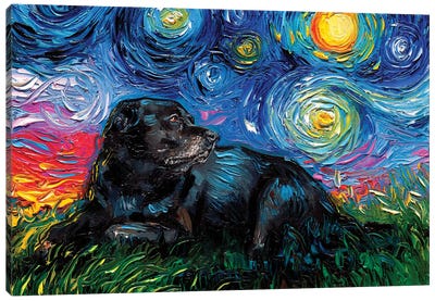 Black Labrador Night V Canvas Art Print - Labrador Retriever Art