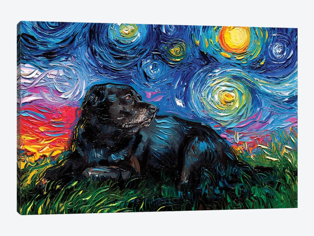 Black Labrador Night V by Aja Trier 1-piece Canvas Art