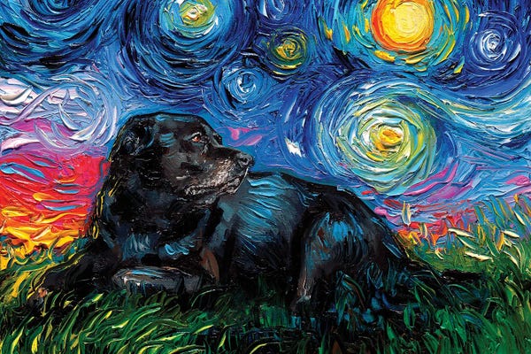 Starry Night Collection: Black Labrador Night V by Aja Trier