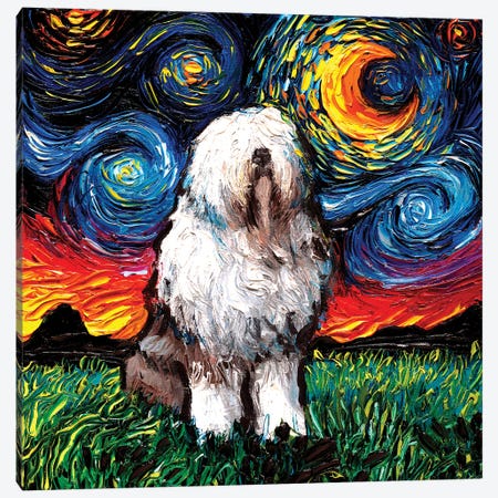 English Sheepdog Night Canvas Print #AJT280} by Aja Trier Canvas Art Print
