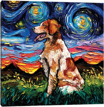 Brittany Spaniel Night Canvas Art Print - Re-Imagined Masters