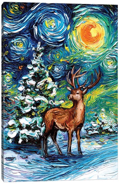 Silent Night Canvas Art Print - Reindeer Art