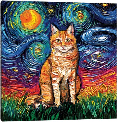 Orange Tabby Night II Canvas Art Print - All Things Van Gogh