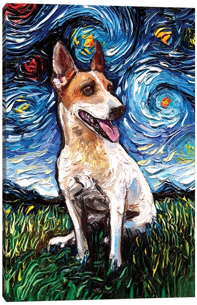 Jack Russell Terrier Night IV Canvas Art Print - Jack Russell Terrier Art