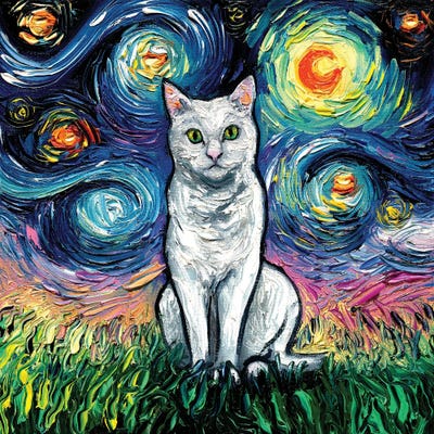 White Cat Night Art Print by Aja Trier | iCanvas