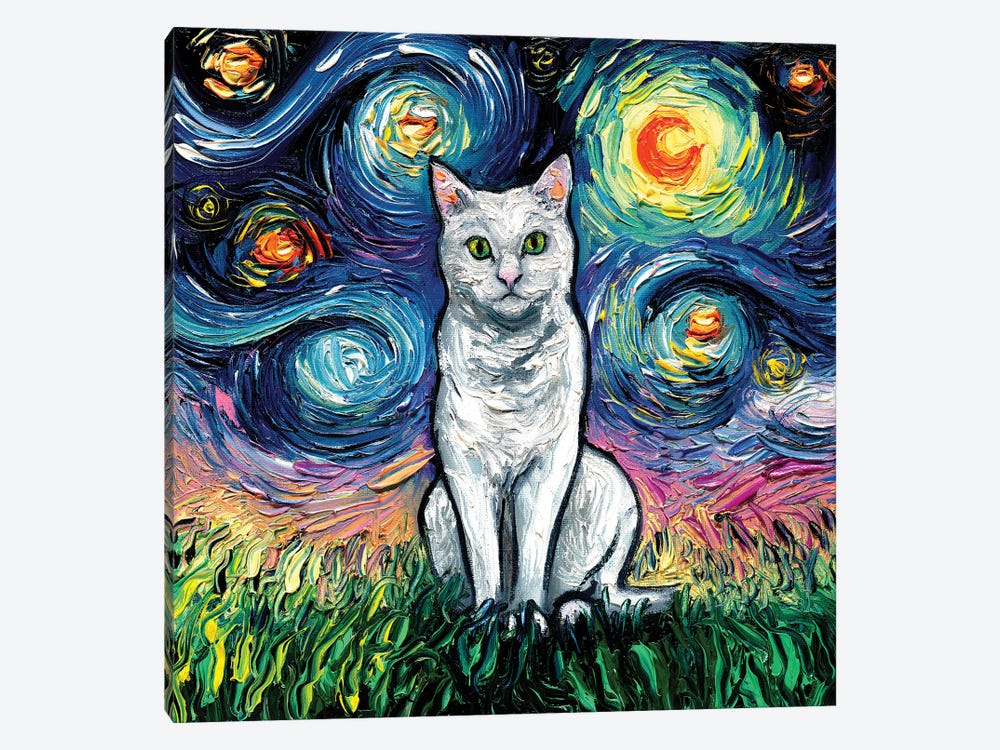 White Cat Night by Aja Trier 1-piece Canvas Wall Art