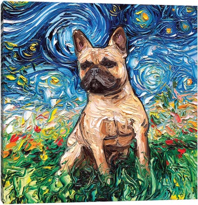 Fawn French Bulldog Night Canvas Art Print - French Bulldog Art