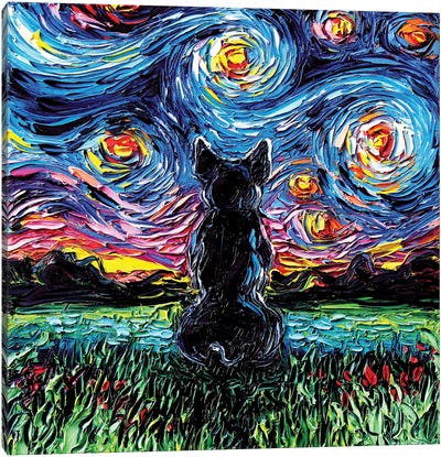 French Bulldog Night Canvas Art Print - Starry Night Collection