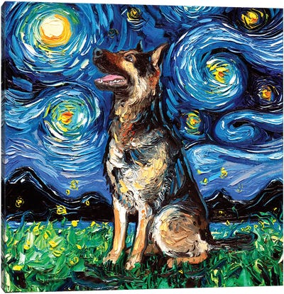 German Shepherd Night II Canvas Art Print - Starry Night Collection