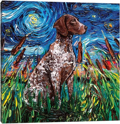 German Shorthair Night Canvas Art Print - All Things Van Gogh