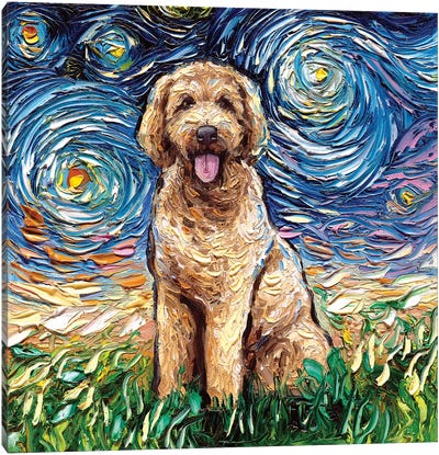 Goldendoodle Night Canvas Art Print - Starry Night Collection