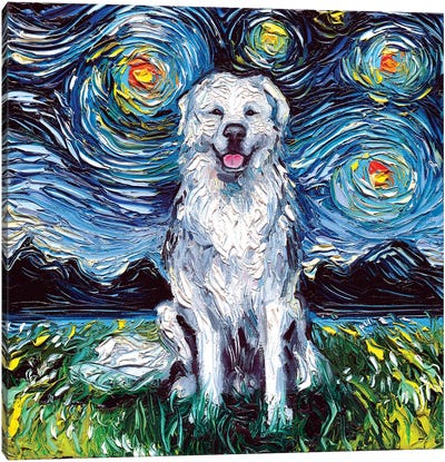 Great Pyrenees Night Canvas Art Print - Best Selling Dog Art