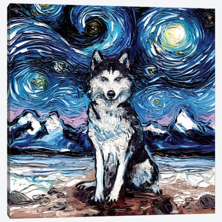 Husky Night Canvas Print #AJT39} by Aja Trier Canvas Artwork