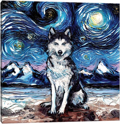 Husky Night Canvas Art Print - Starry Night Collection