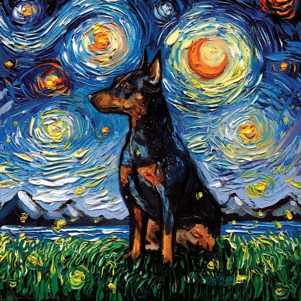 Re-Imagined Masters: Miniature Pinscher Night by Aja Trier