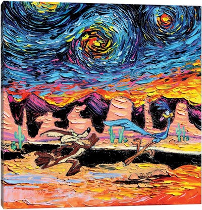 Van Gogh Never Caught The Road Runner Canvas Art Print - Animated & Comic Strip Characters