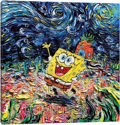 Van Gogh Never Saw Bikini Bottom Canvas Art Print - SpongeBob SquarePants (TV Show)