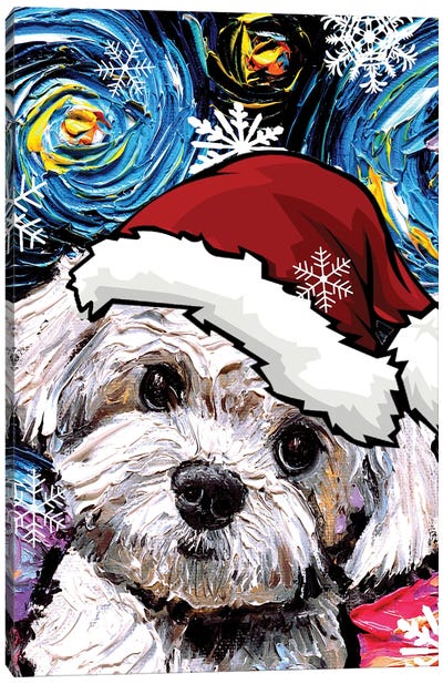 Maltipoo Santa Canvas Art Print - Christmas Animal Art
