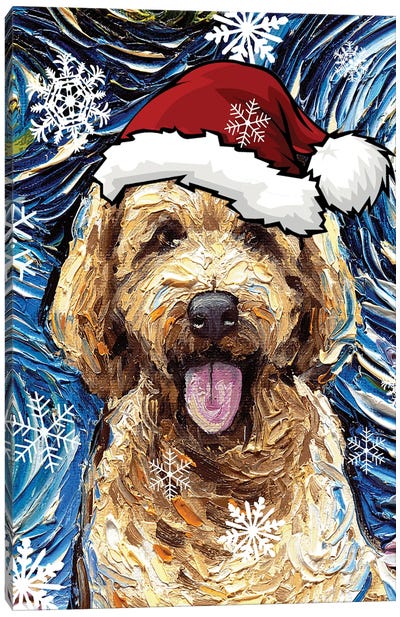 Goldendoodle Santa Canvas Art Print - Christmas Animal Art