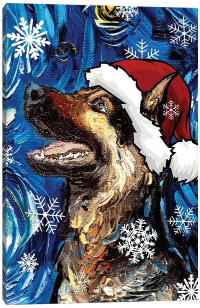 German Shepherd Santa Canvas Art Print - Christmas Animal Art