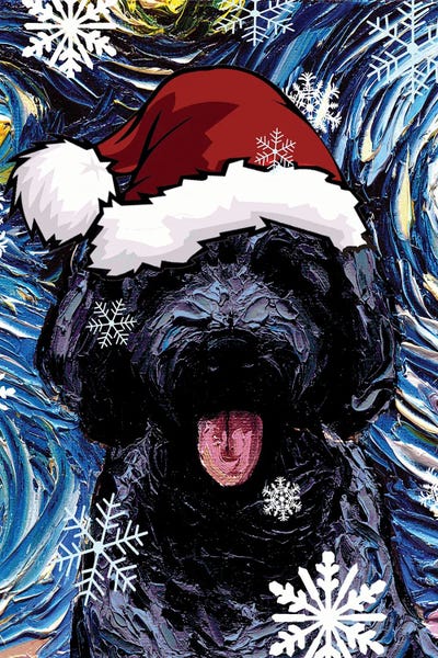 Christmas Animals: Black Goldendoodle Santa by Aja Trier