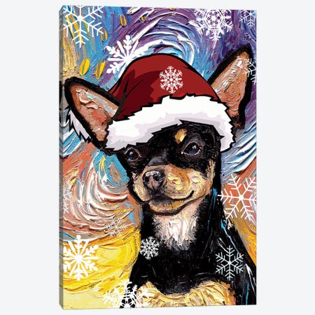 Black And Tan Chihuahua Santa Canvas Print #AJT433} by Aja Trier Canvas Artwork