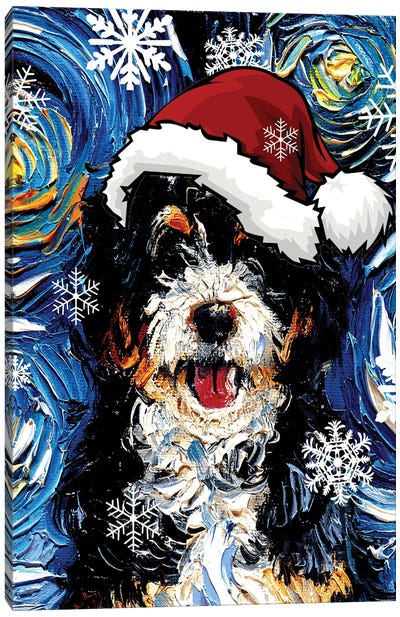 Bernedoodle Santa Canvas Art Print - Christmas Animal Art