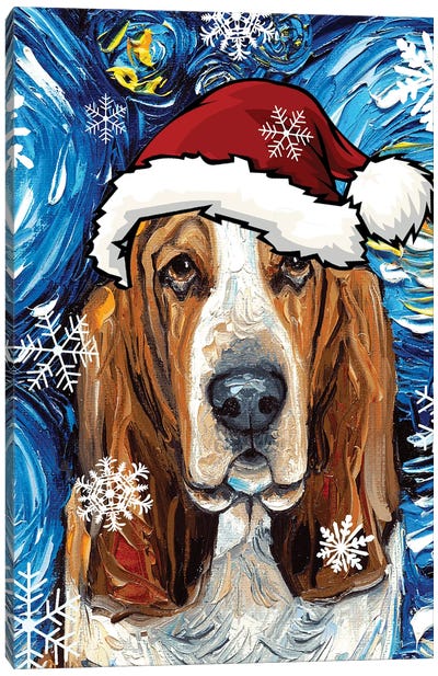 Basset Hound Santa Canvas Art Print - Basset Hounds