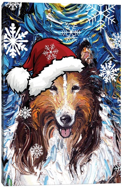 Collie Santa Canvas Art Print - Christmas Animal Art