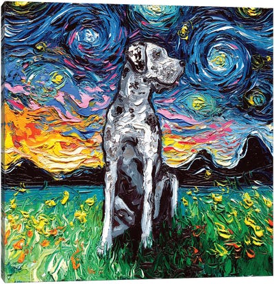Merle Great Dane Night Canvas Art Print - Starry Night Collection