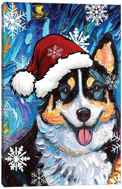 Tri Color Corgi Santa Canvas Art Print - Christmas Animal Art