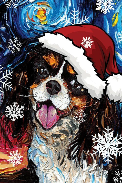 Tri Color Cavalier Spaniel Santa by Aja Trier wall art