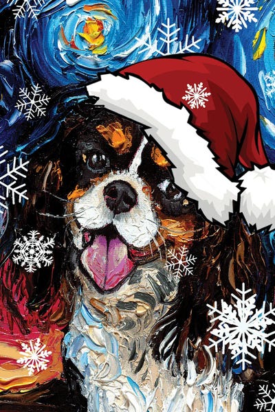 Spaniels: Tri Color Cavalier Spaniel Santa by Aja Trier