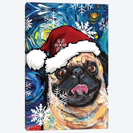Fawn Pug Santa Canvas Print #AJT444} by Aja Trier Canvas Wall Art