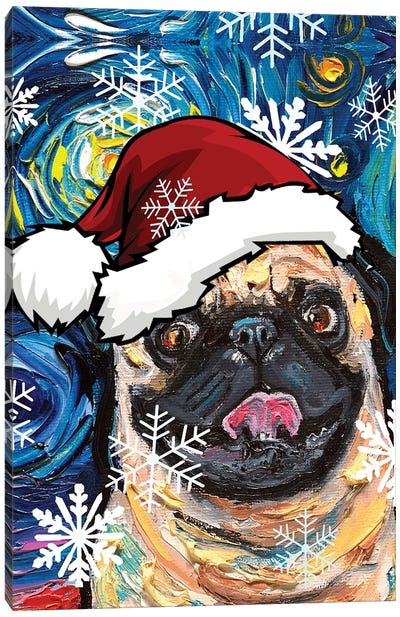 Fawn Pug Santa Canvas Art Print - Pupsterpieces