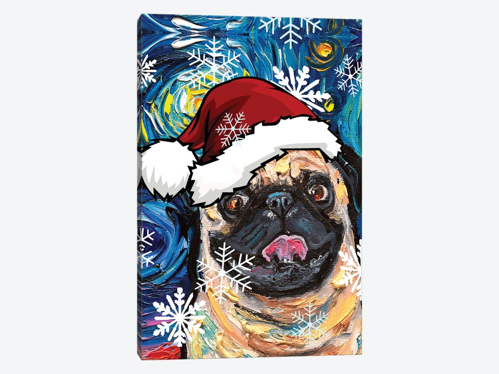 Fawn Pug Santa by Aja Trier 1-piece Canvas Artwork