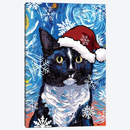 Tuxedo Cat Santa Canvas Print #AJT446} by Aja Trier Canvas Artwork