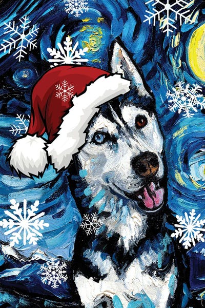 Siberian Huskies: Happy Husky Santa by Aja Trier