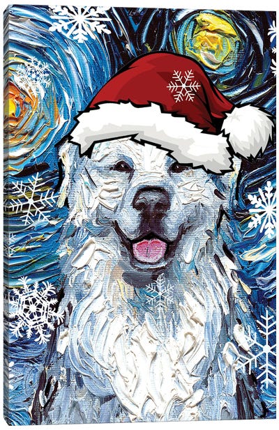 Great Pyrenees Santa Canvas Art Print - Christmas Animal Art