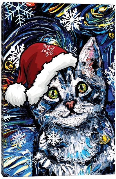 Gray Tabby Kitten Santa Canvas Art Print - Tabby Cat Art