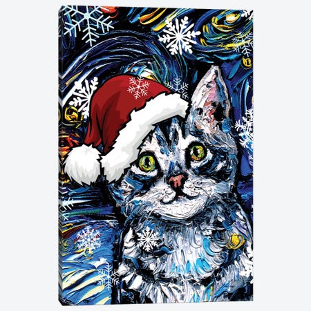 Gray Tabby Kitten Santa Canvas Print #AJT449} by Aja Trier Canvas Print