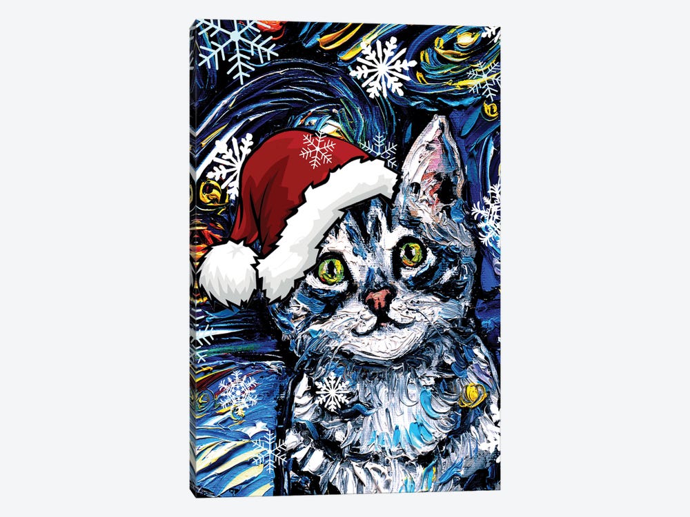 Gray Tabby Kitten Santa by Aja Trier 1-piece Canvas Print