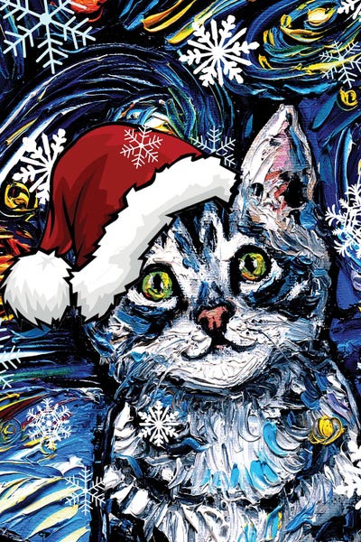 Christmas Animals: Gray Tabby Kitten Santa by Aja Trier