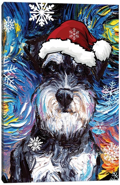 Schnauzer Santa Canvas Art Print - Christmas Animal Art
