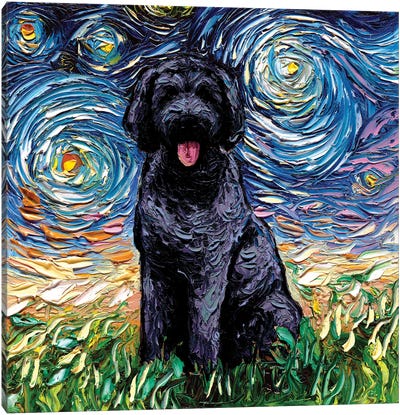 Black Labradoodle Night Canvas Art Print - Re-imagined Masterpieces